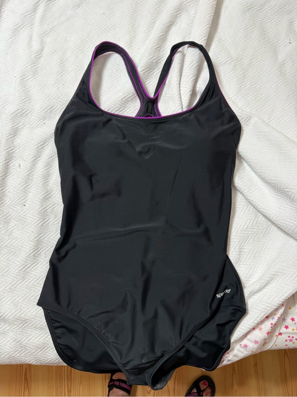 Speedo Black One-Piece Swimsuit with Purple Trim